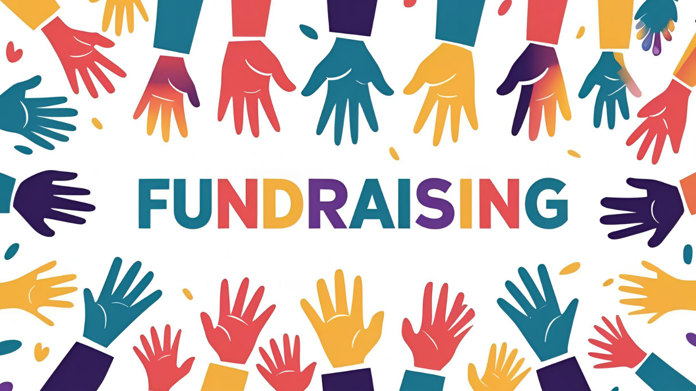 Fundraising Header Hands reaching towards the word Fundraising